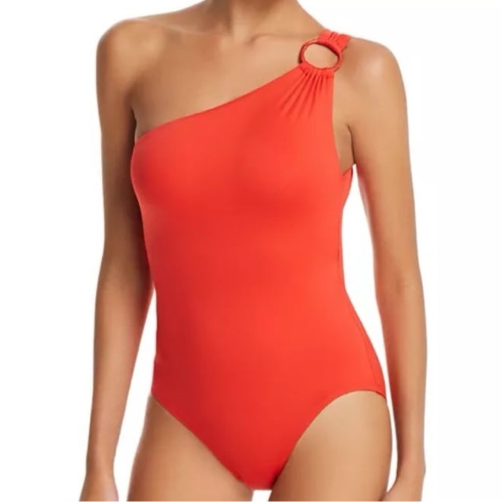Carmen Marc Valvo One-Shoulder Red Orange Swimsuit - Size 6 - Picture 1 of 7